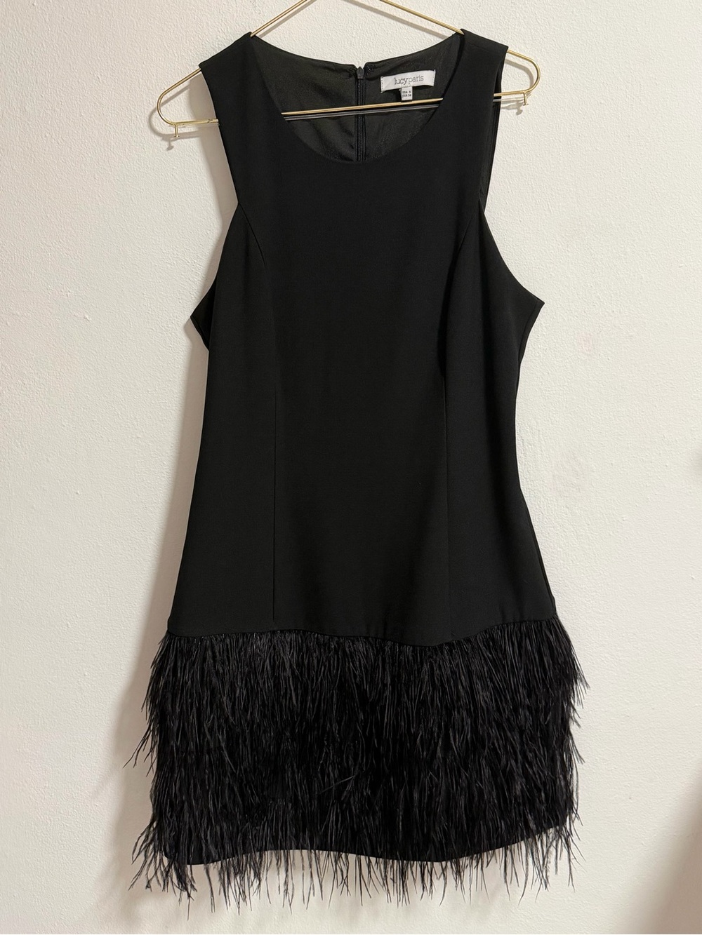 Lucy Paris Black Feather-Trim Sleeveless Dress